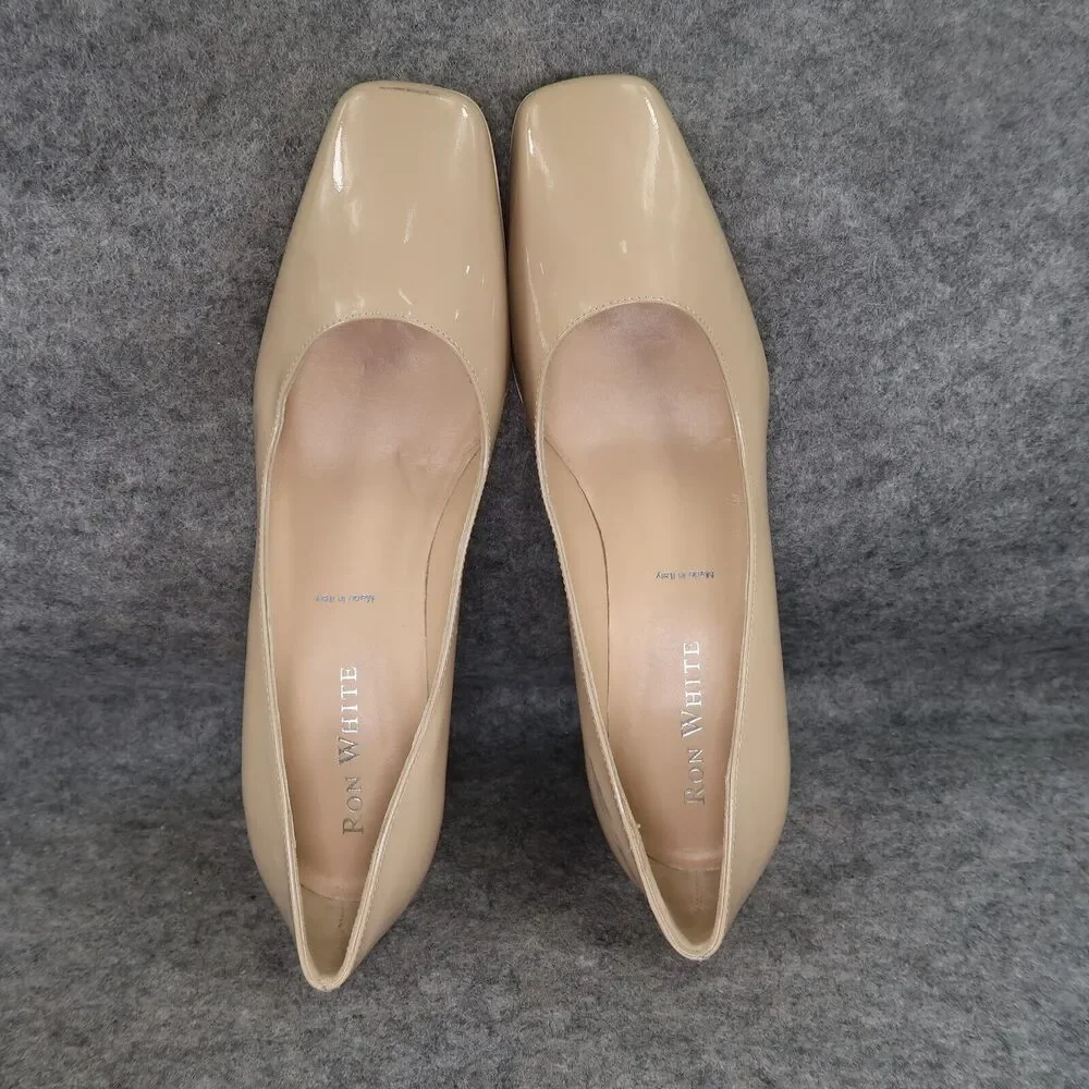 Ron White Shoes Womens 37 Pumps Square Toe Block Heel Patent Leather Lizbeth Tan